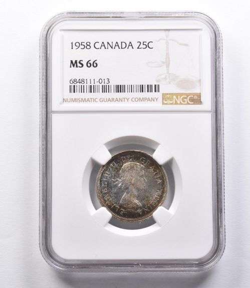MS66 1958 Canada 25 Cent NGC Beautifully Toned