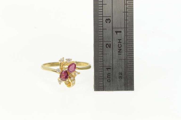 14K Yellow Gold Pear Natural Ruby Diamond Cluster Ring