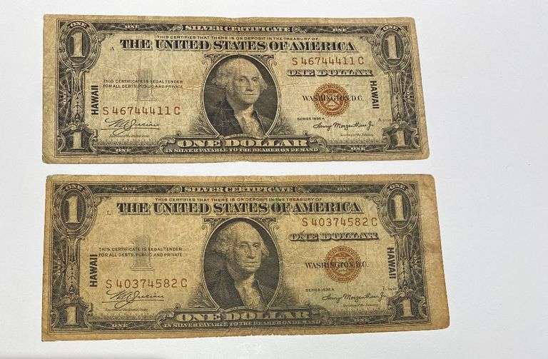 2 $1 1935 A Brown Seal Hawaii Silver Certificates