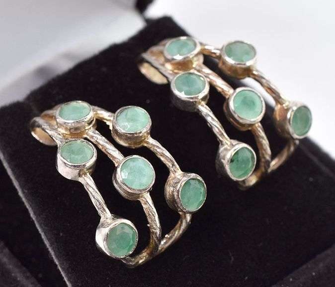 Dazzling Sterling Silver Emerald Gemstone Earrings