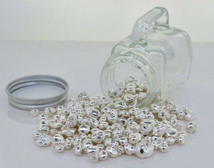 5 Ounces of Silver Shot In Glass Mason Style Jar With Handle