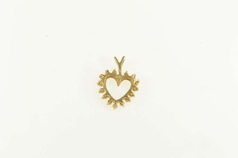 14K Yellow Gold Diamond Heart Vintage Classic Love Symbol Pendant