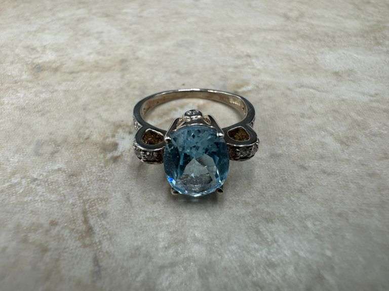 Sterling Silver Natural Gemstone Blue Topaz Ring Size 6