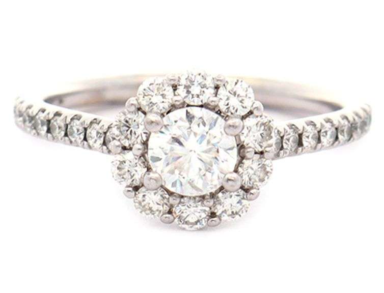 The LEO First Light 1.00ctw Round Diamond Halo Engagement Ring in 14K
