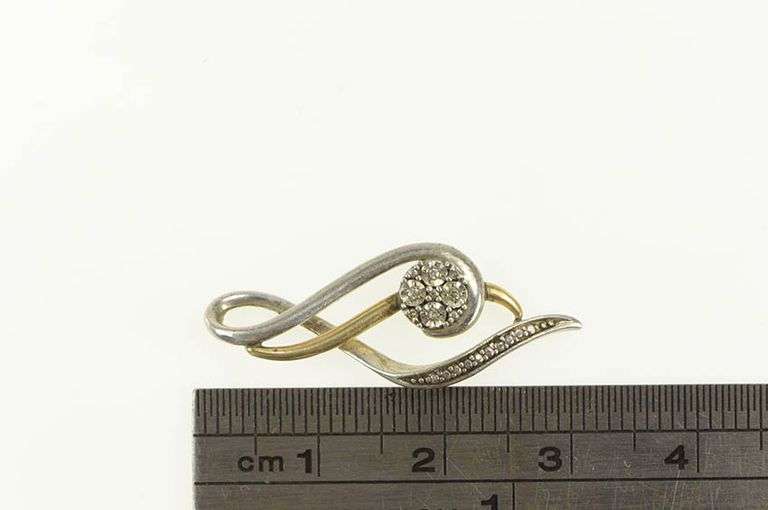 Sterling Silver Diamond Two Tone Heart Swirl Twist 10k Gold Pendant