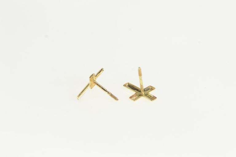 14K Yellow Gold Cross Christian Faith Symbol Stud Earrings