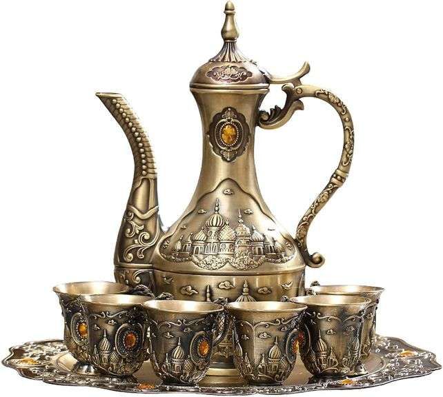 Vintage Brass Coffee Tea Set with Tray