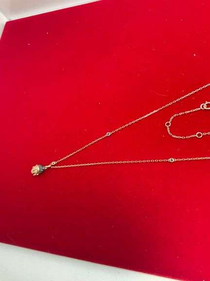 BRAND NEW 14K ROSE GOLD AND DIAMOND STATION NECKLACE WITH DIAMOND THAI BUDHA PENDANT