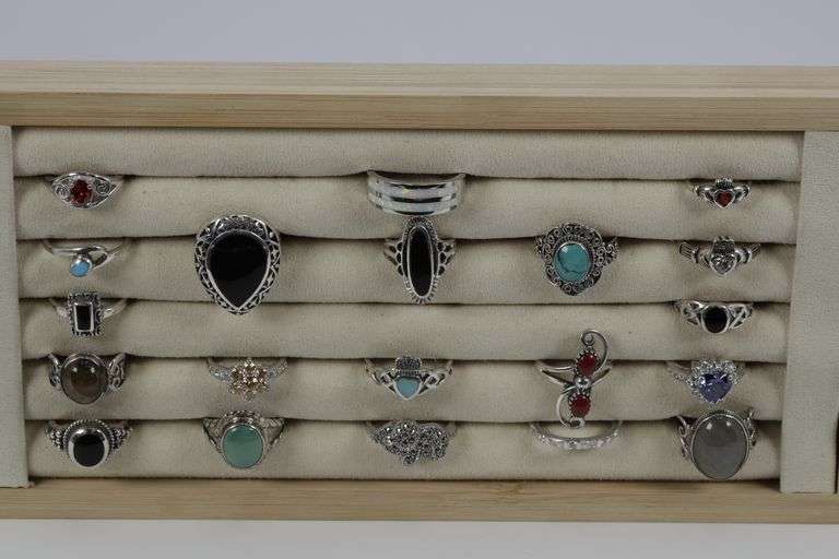 Sterling Silver Curated Ring Assortment Various Sizes & Styles (20 Ring Lot)