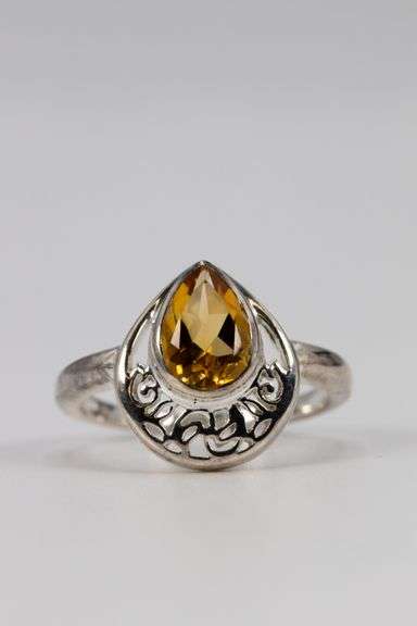 Sterling Silver Natural Citrine Gemstone Ring Size 6