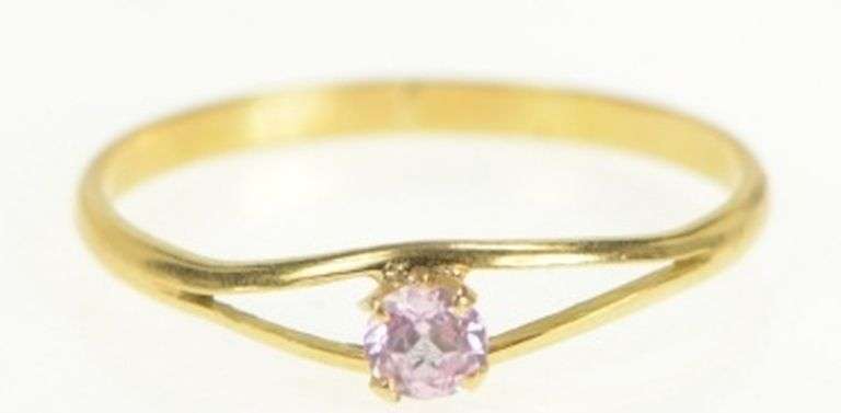 Gold Filled Sim. Pink Topaz Solitaire Vintage Simple Ring