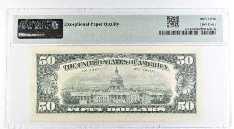 1969 $50 Boston MA US FRN Fr#2114-A 67 Superb Gem Unc EPQ PMG
