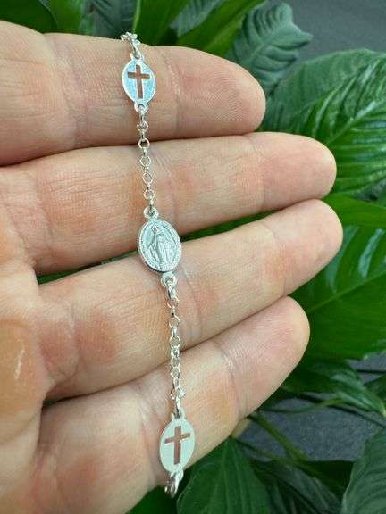 925 Sterling Silver Cross & Virgin Mary Bracelet Catholic Jewelry