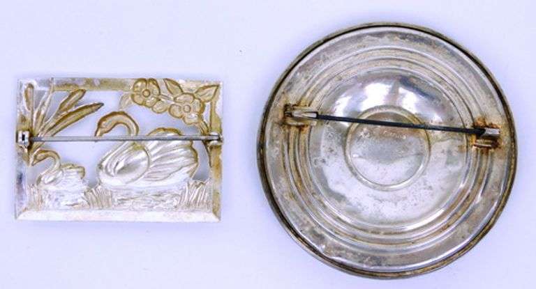 2 Vintage Sterling Silver Pins - Swans & Love Birds