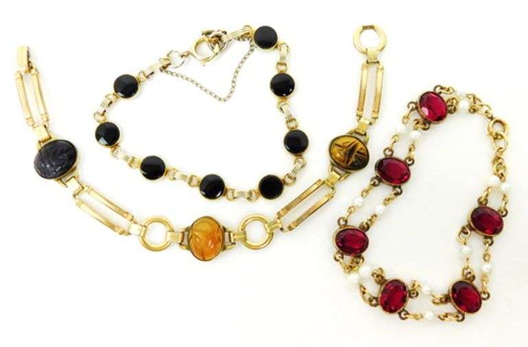 3 Vintage Gold-Filled Gemstone Bracelets