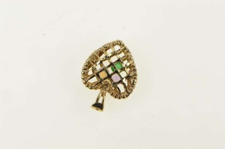 10K Yellow Gold Emerald Opal Amethyst Filigree Heart Love Pendant