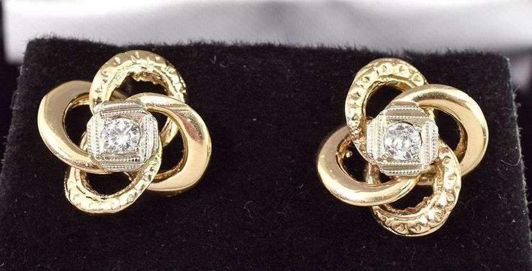 Perfect 14K Yellow Gold Diamond Knot Stud Earrings