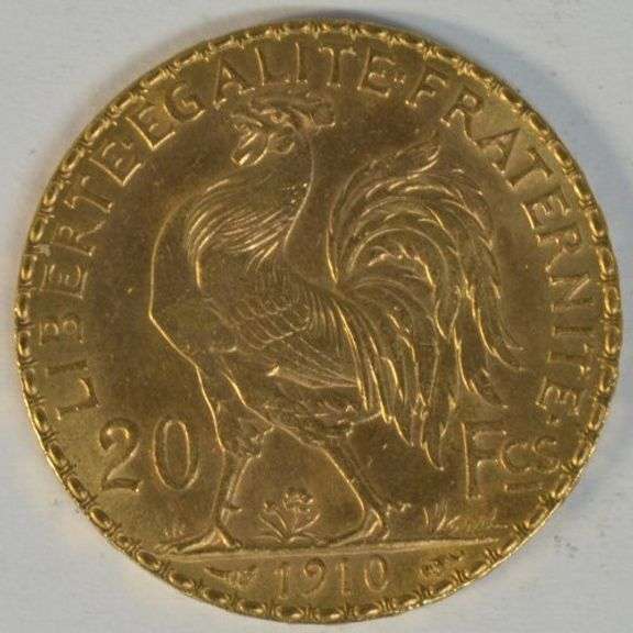 Satiny-fresh Gem BU 1910 France 20 Francs Gold 'Rooster'