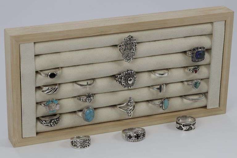 .925 Sterling Silver Ring Assortment Various Sizes & Styles (20 Ring Lot)