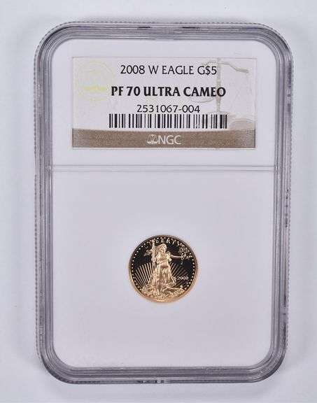 2008-W $5 American Gold Eagle 1/10 Oz Gold PF70 UCAM NGC