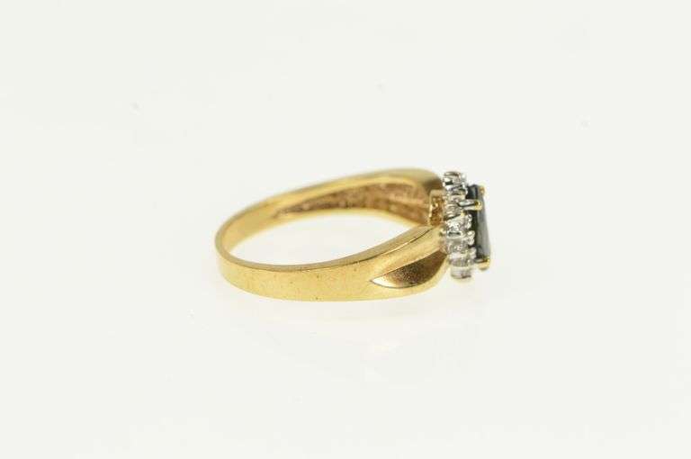 10K Yellow Gold Marquise Sapphire Diamond Halo Vintage Ring
