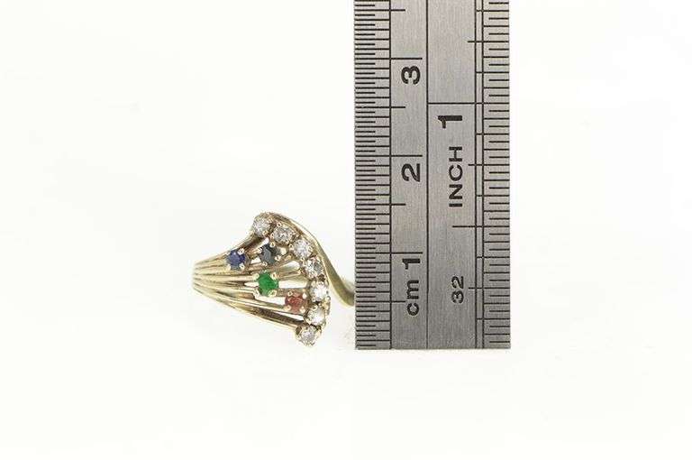 14K White Gold Retro Diamond Emerald Sapphire Ruby Ring