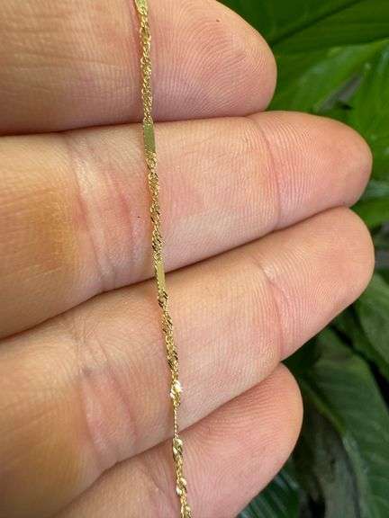 10k Yellow Gold Solid Singapore Bar Chain Rope Twisted Curb Link 1.1mm Necklace 24"