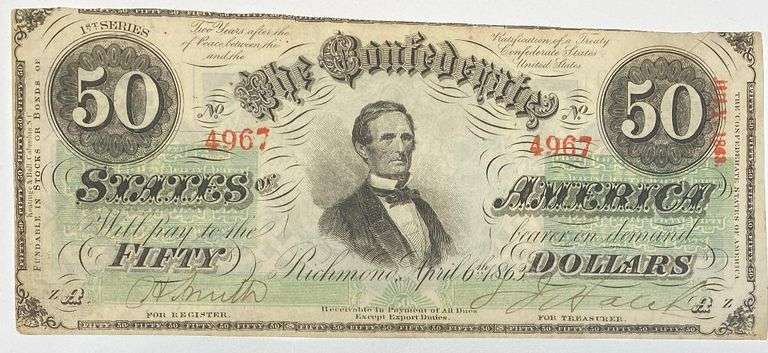 Scarcer $50 April 6 1863 Confederate States Unc Note