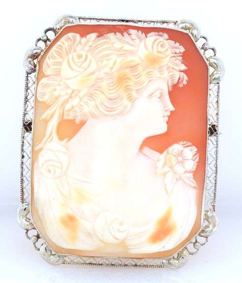 14kt White gold Shell Cameo pendant pin