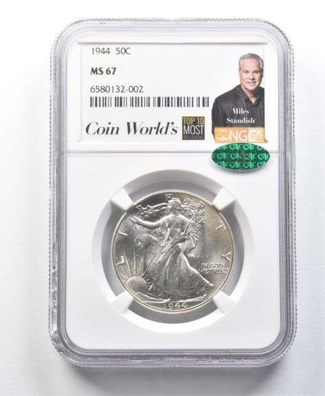 1944 Walking Liberty Half Dollar Miles Standish MS67 NGC CAC