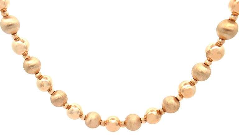 Polished and Brushed Finish Beaded Ball Necklace in 14K