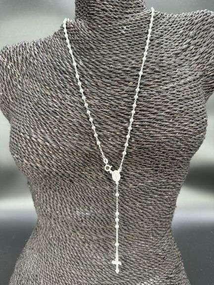 Sterling Silver Bead Chain Crucifix Rosary Necklace Catholic Jewelry