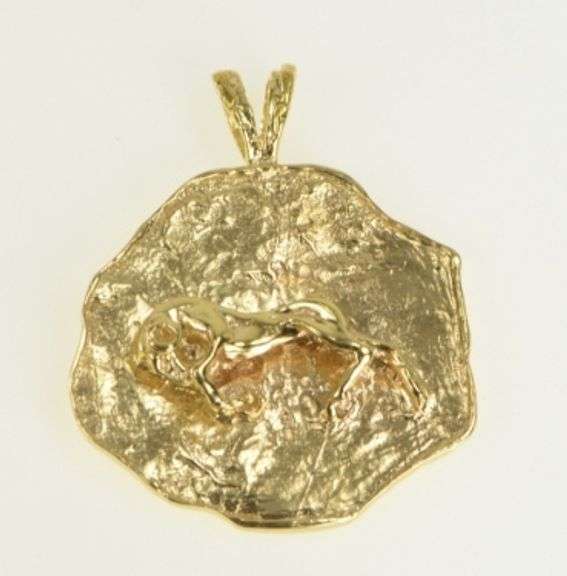 14K Yellow Gold Ornate Aries Ram Astrology Sign Zodiac Charm/Pendant