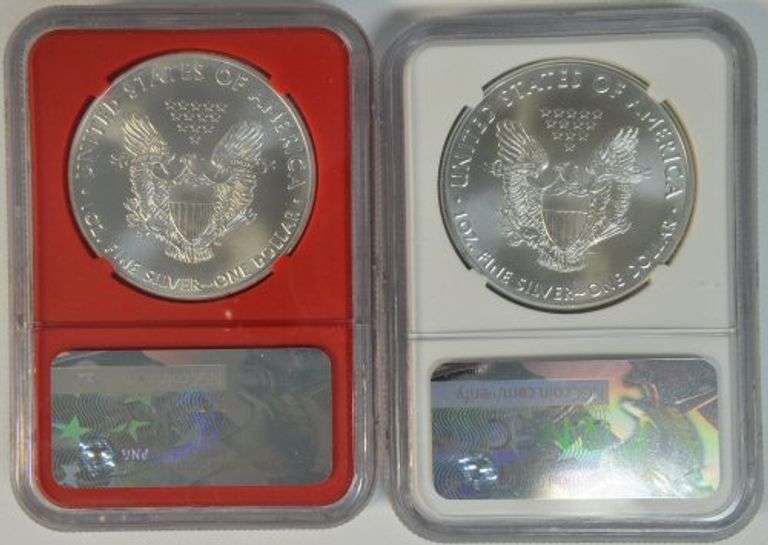 2 NGC MS70 graded 2017 $1 Silver Eagles. 1st Day of Issue