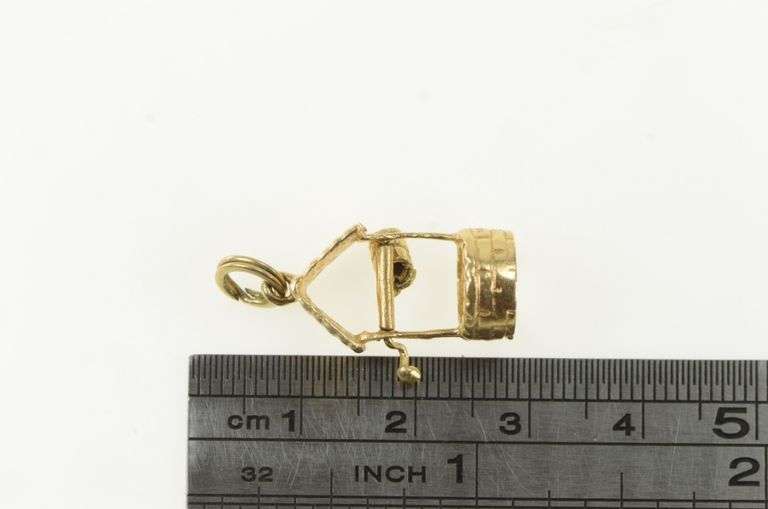 14K Yellow Gold 3D Articulated Well Bucket Vintage Charm/Pendant