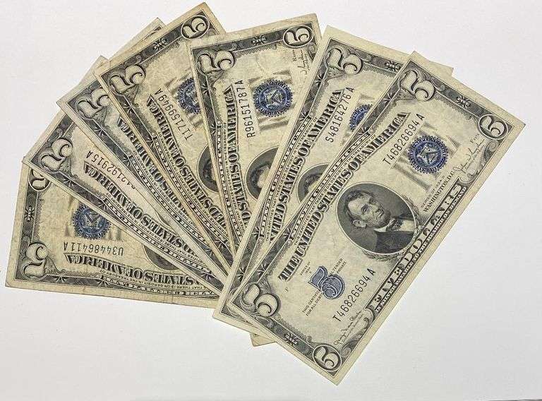 7 $5 Silver Certificates 1934 D Series.