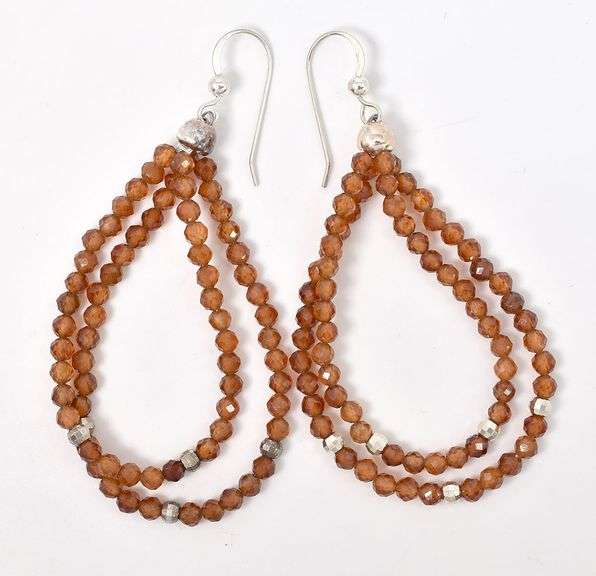 Adorable Sterling Silver Orange Gemstone Dangle Earrings