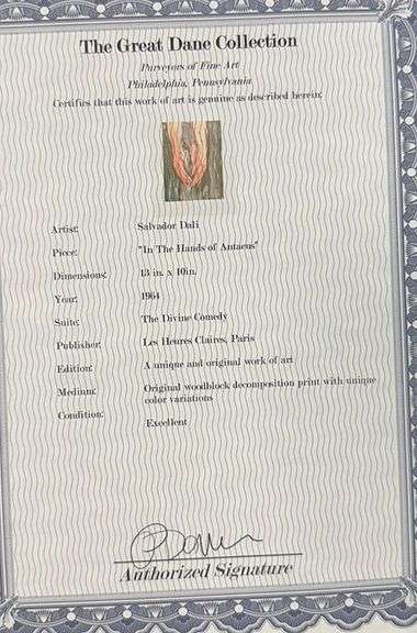 Highly Collectible Salvador Dali Original Woodblock From the 'Divine Comedy' Suite