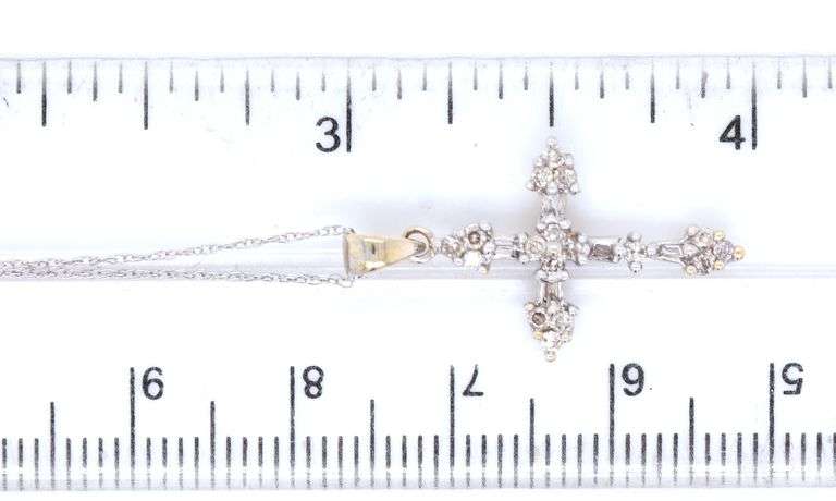 2 Tone diamond accent cross pendant on white gold chain necklace