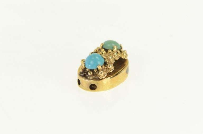 14K Yellow Gold Victorian Turquoise Slide Bracelet Charm/Pendant