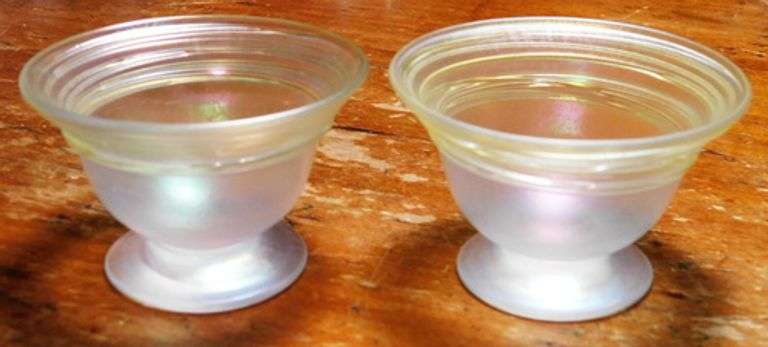 2 Steuben Style Verre De Soie Threaded Iridescent Salts