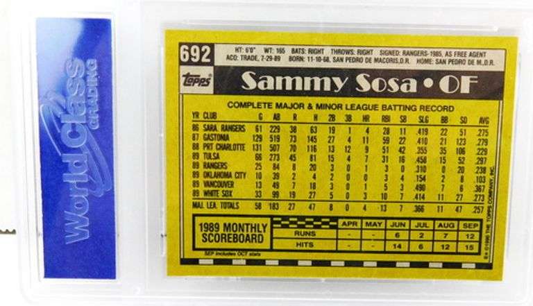 Sammy Sosa 1990 Rookie Baseball Card, 10 Gem-MT