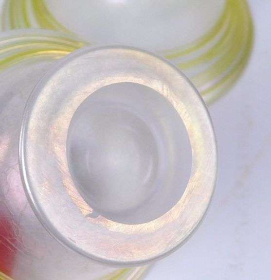 2 Steuben Style Verre De Soie Threaded Iridescent Salts
