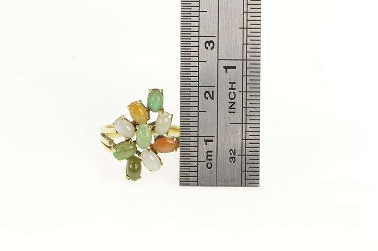 14K Yellow Gold Multi Color Jadeite Cabochon Cluster Ring