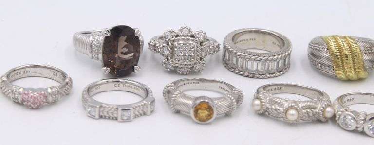 Big group lot of Judith Ripka rings in 925 sterling silver