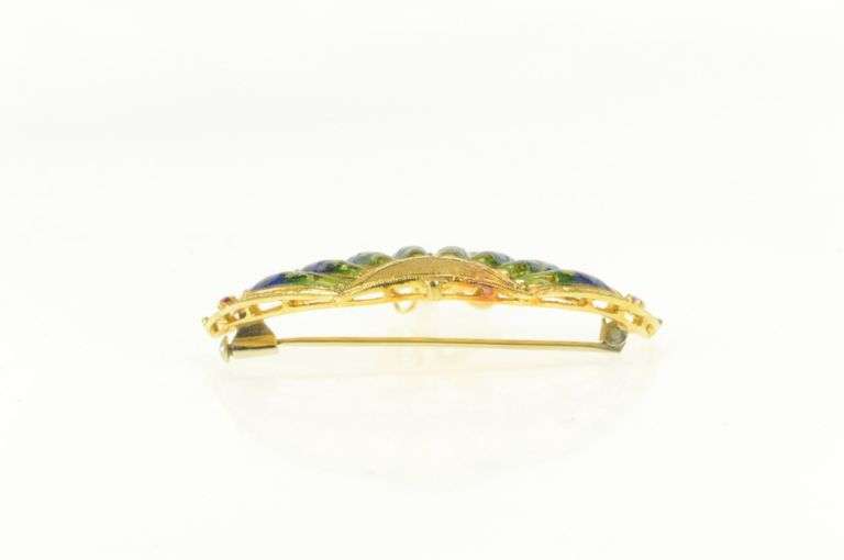 18K Yellow Gold Ruby Sapphire Enamel Parasol Umbrella Pin/Brooch