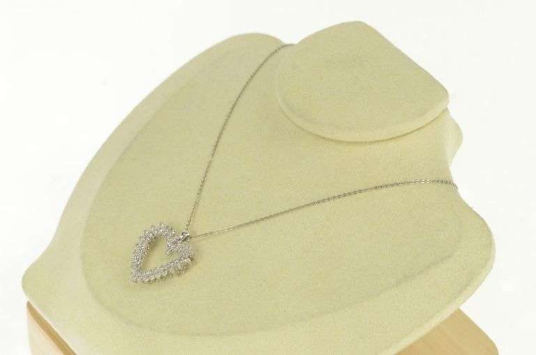 14K White Gold 0.78 Ctw Diamond Vintage Heart Love Pendant