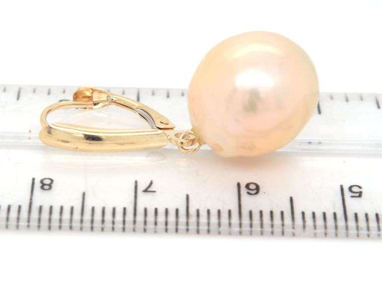 14kt Yellow gold 12mm Pearl drop earrings
