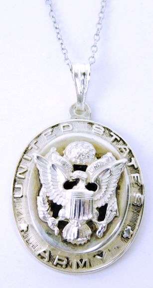 Vintage Sterling Silver U.S. Army Pendant & Chain