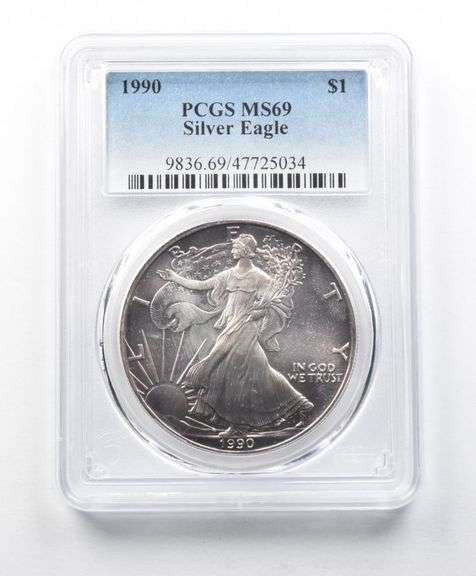 MS69 1990 American Silver Eagle PCGS Hazy Purple Toning